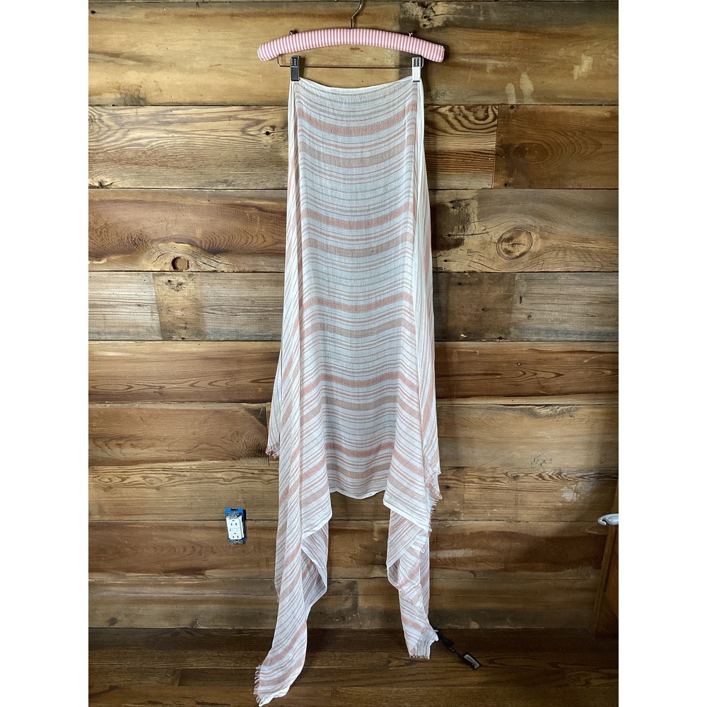 Massimo Dutti Women's Summer Large Oblong Scarf Peach And Cream Lightweight NWT